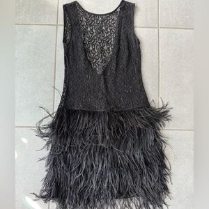 Zara Cocktail Black Lace Dress with Feather Skirt 
Size XS
Used once